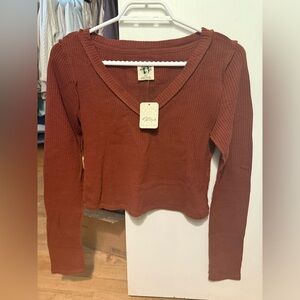 Free People Waffle V-neck Crop